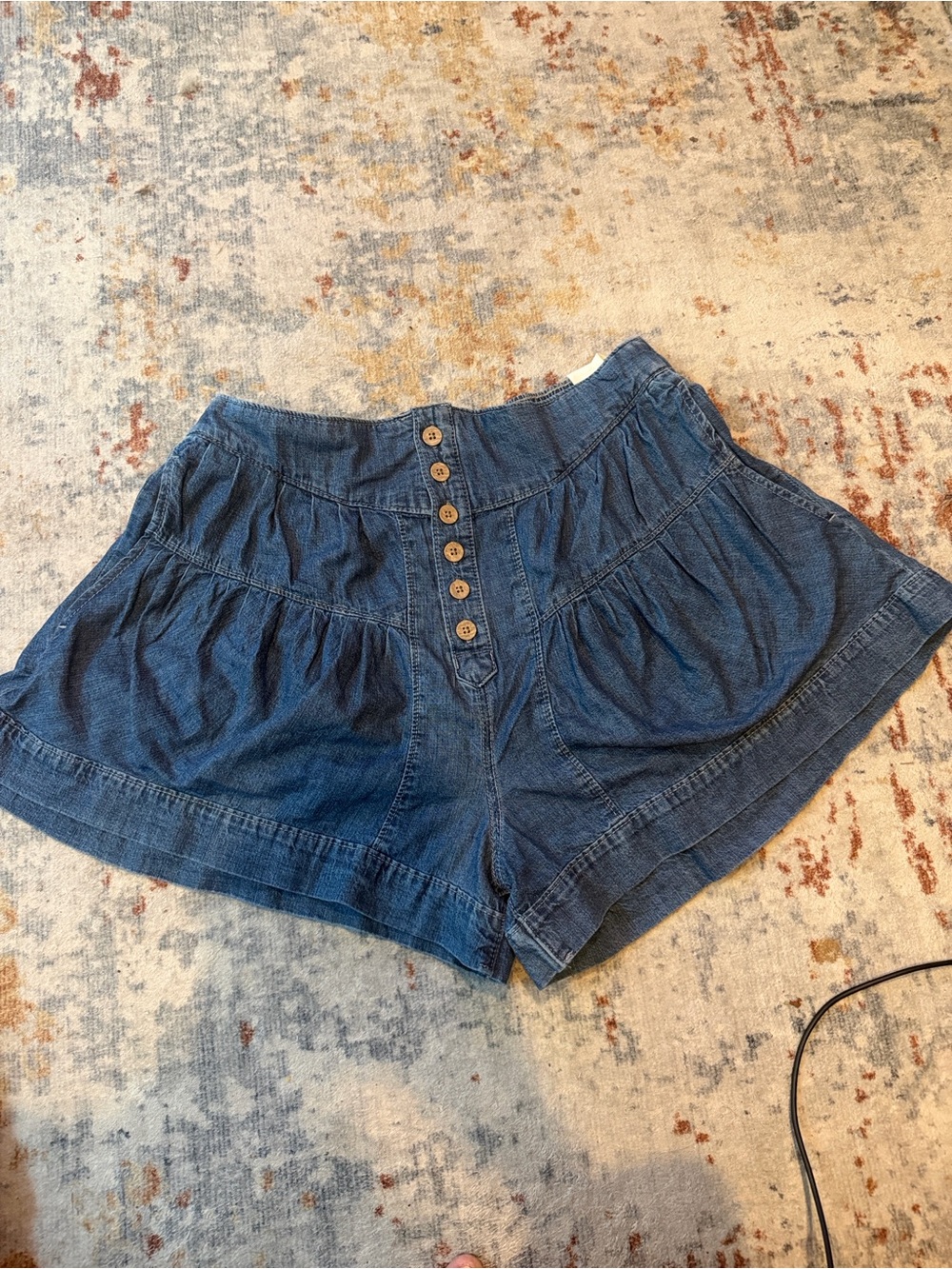 We The Free Denim Blue Button-Front Tiered Jean Shorts